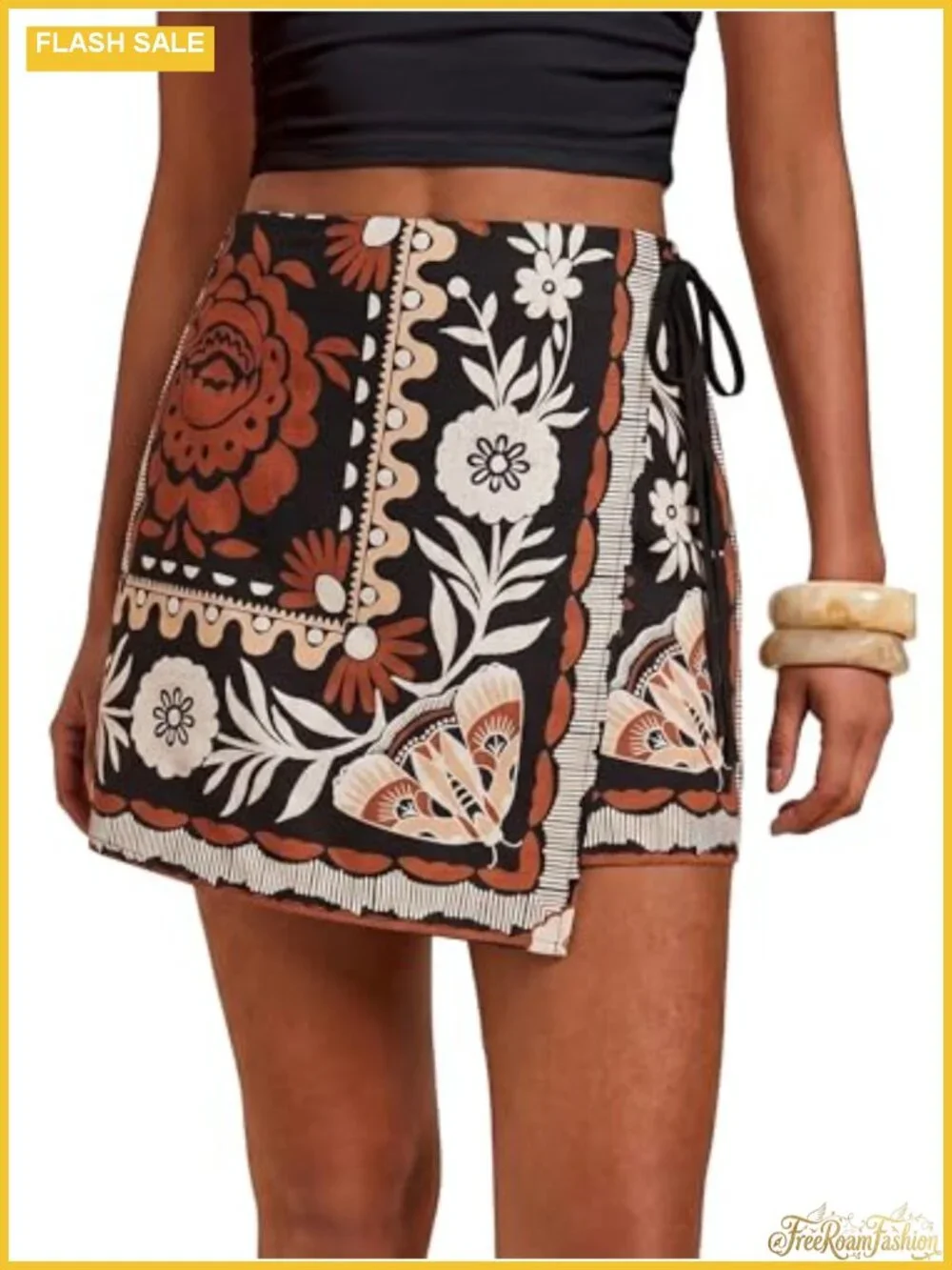 Women's Floral Wrap Mini Skort with Built-in Shorts, Boho Summer, Lightweight